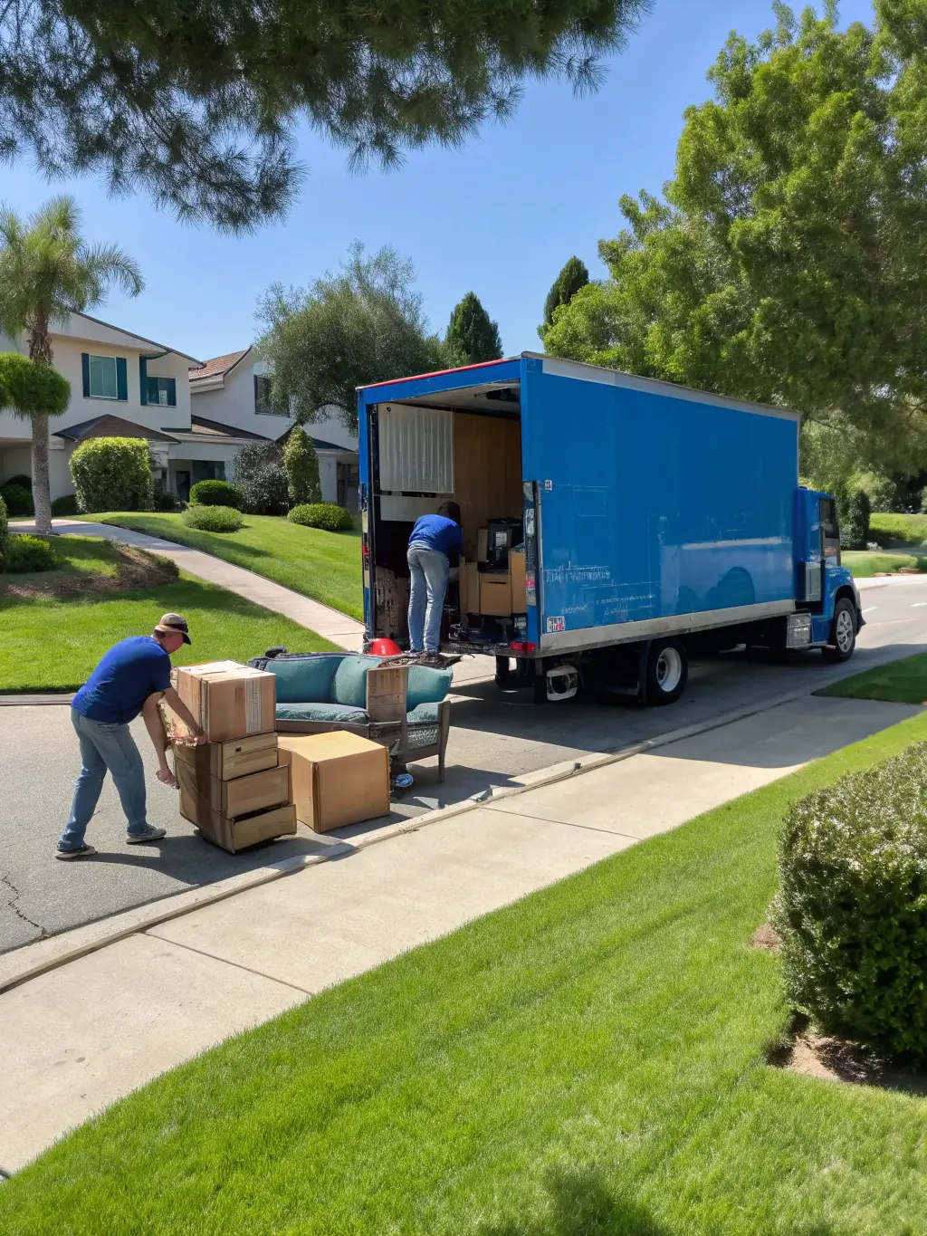 A photograph of moving boxes being loaded into a van in Switzerland, representing the moving services LebenPlus connects expats with.